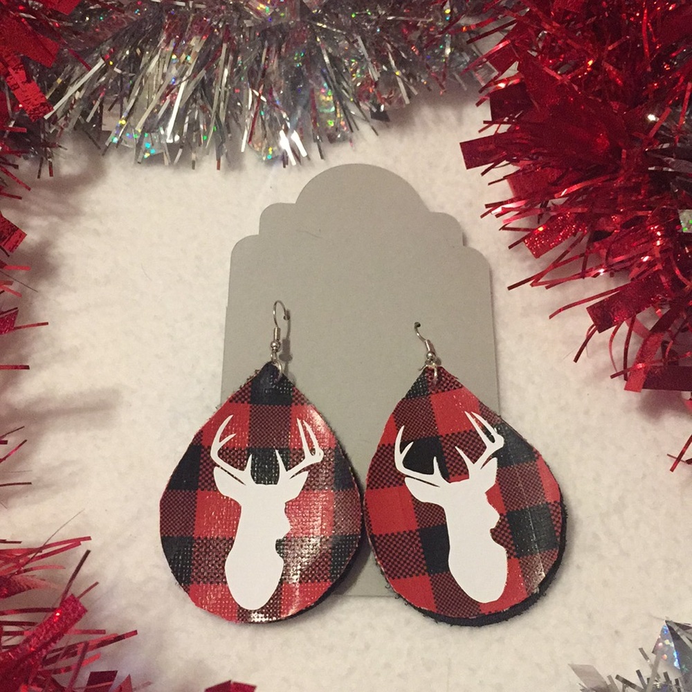 Handmade Deer faux leather earrings